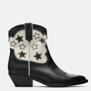 Zara Star Leather Cowboy Ankle Boots